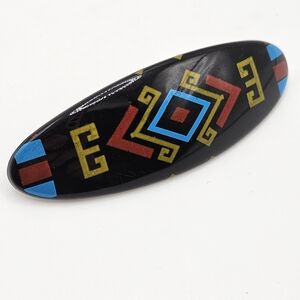 VINTAGE Southwestern Black Lucite Plastic Hair French Barrette Made in France